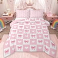 thumbnail image 1 of Manfei Cute Bowknot Bedding Comforter Set,Kawaii Bowtie Bow Twin Comforter Sets,Pink White Heart Pattern Bedding Set For Girl,Breathable Home Decor Reversible,2-Piece, 1 of 7