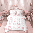 thumbnail image 1 of Manfei Cute Bowknot Bedding Twin Size,Ribbon Bow Comforter Sets with Sheets,Pink White Bedding Sets Twin Size For Girls,Super Cozy Bedroom Decor Reversible,7pcs, 1 of 9