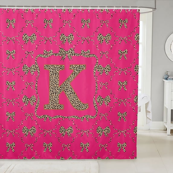 Manfei Cute Bowknot Letter K Shower Curtain 72Wx78L,Glitter Bow Print Bath Curtain,Hot Pink