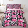 thumbnail image 1 of Manfei Cute Bowtie Bowknot Bedding Comforter Set 7 Pieces,Zoo Animal Zebra Queen Bedding Sets,Pink Bow Queen Sheet Sets,Breathable Bedroom Decoration Reversible, 1 of 5