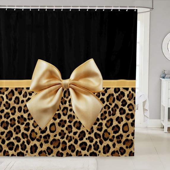 Manfei Cute Bowtie Shower Curtain 72Wx72L,Retro Cheetah Pattern Bathroom Curtain