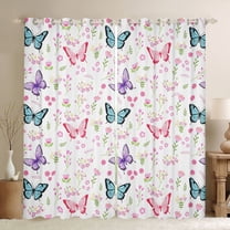 Manfei Cute Butterflies Black Out Curtains,Flying Animal Curtains Pack of 2 (42x63 Each),Pink White Cyan Bedroom Curtains For Girls Kids,Super Cozy Room Decor