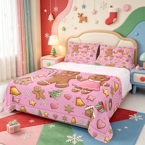 Manfei Cute Candle Queen Sheets,Happy Christmas Queen Sheet Sets,4-Piece,1 Flat Sheet,1 Fitted Sheet and 2 Pillowcases