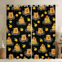 Manfei Cute Capybara Black Out Curtains,Cartoon Ocean Animal Curtains Pack of 2 (42x63 Each),Brown Black Bedroom Curtains For Girls Boys,Microfiber Bedroom Decor
