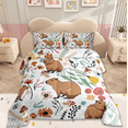 thumbnail image 1 of Manfei Cute Capybara Queen Comforter Set,Mushroom Floral Cartoon Animal Bedding Sets,Watercolor Flowers Leaves Comforter Set For Boys Girls,Ultra Soft Home Decor Reversible,3-Piece, 1 of 7