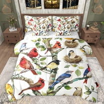 Manfei Cute Cardinals 7-Piece Twin Bedding Sets,Wild Animal Bedding Comforter Set,Country Botanical Leaf Sheet Sets For Adults,Luxury Bedroom Decor Reversible