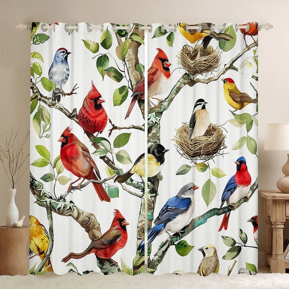 Manfei Cute Cardinals Curtains Pack of 2 (42x84 Each),Wild Animal Curtains Blackout,Country Botanical Leaf Bedroom Curtains For Adults,Luxury Bedroom Decor