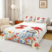 Manfei Cute Cardinals Twin Sheet Sets,Old Barn Door Twin Fitted Sheet,Colorful Flower Floral Flat Sheet For Teens,Ultra Soft Home Decor,3pcs