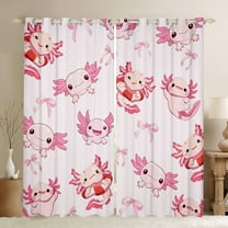 Manfei Cute Cartoon Axolotl Black Out Curtains,Kawaii Bowtie Ribbon Curtains Pack of 2 (42x63 Each),Pink Bowknot Bow Bedroom Curtains For Girls Kids,Super Cozy Room Decor