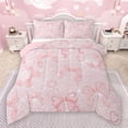 thumbnail image 1 of Manfei Cute Cartoon Bowtie Bedding Comforter Set,Ribbon Bow Twin Comforter Sets,Pink Bowknot Bedding Set For Girls Kids,Microfiber Bedroom Decor Reversible,2-Piece, 1 of 8