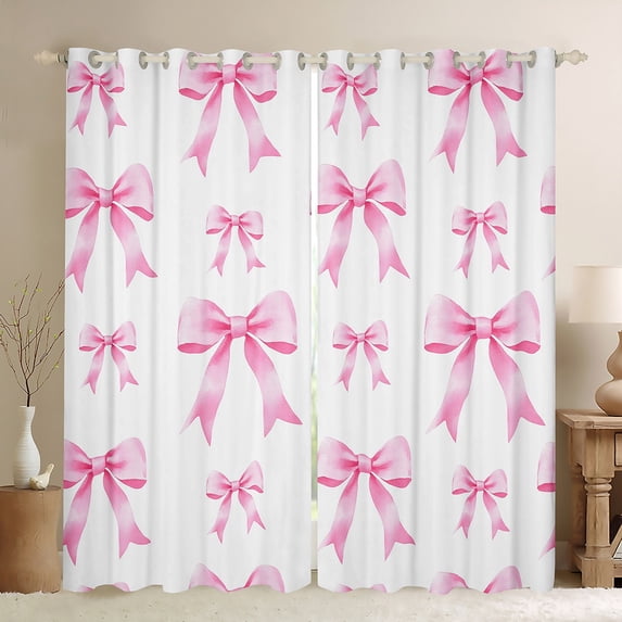 Manfei Cute Cartoon Bowtie Black Out Curtains,Ribbon Bow Knot Curtains Pack of 2 (42x63 Each),Pink White Bedroom Curtains For Girls,Microfiber Bedroom Decor