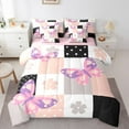 thumbnail image 1 of Manfei Cute Cartoon Butterfly 7-Piece Twin Bedding Sets,Kawaii Flower Floral Bedding Comforter Set,Pink Whiute Black Patchwork Plaid Sheet Sets For Girls,Ultra Soft Home Decor Reversible, 1 of 8