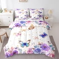 thumbnail image 1 of Manfei Cute Cartoon Butterfly 7 Pieces Bedding Comforter Set,Romantic Flower Full Bedding Set,Purple White Blue Fitted Sheet Flat Sheet For Girls Kids,Breathable Home Decor Reversible, 1 of 9