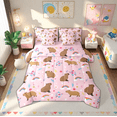 thumbnail image 1 of Manfei Cute Cartoon Capybara 7-Piece Twin Bedding Sets,Girls Flower Floral Bedding Comforter Set,Pink Brown Sheet Sets For Princess,Microfiber Bedroom Decor Reversible, 1 of 8