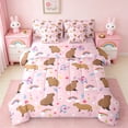 thumbnail image 1 of Manfei Cute Cartoon Capybara 7-Piece Twin Bedding Sets,Girls Flower Floral Bedding Comforter Set,Pink Brown Sheet Sets For Princess,Microfiber Bedroom Decor Reversible, 1 of 8