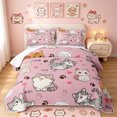 thumbnail image 1 of Manfei Cute Cartoon Cat Bed Spread Queen, Paw Fishbone Queen Coverlet Set, Pink, 3-Piece, 1 Quilt and 2 Pillowcases, 1 of 7