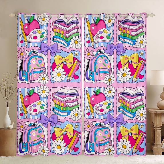 Manfei Cute Cartoon Daisy Blackout Curtains,Colorful Kawaii Schoolbag Curtains Pack of 2 (42x84 Each)