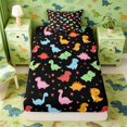 thumbnail image 1 of Manfei Cute Cartoon Dino Animals Twin Fitted Sheet,Lovely Flowers Bedding,Black Green,2-Piece,1 Fitted Sheet and 1 Pillowcase, 1 of 6