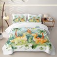 thumbnail image 1 of Manfei Cute Cartoon Dino Wildlife Bed Spread Queen,Kawaii Palm Tree Queen Coverlet Set,White Green,3-Piece,1 Quilt and 2 Pillowcases, 1 of 7