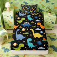 thumbnail image 1 of Manfei Cute Cartoon Dinosaur Animals Fitted Sheet Queen,Kawaii Stars Bedding,Blue Black,3 Pieces,1 Fitted Sheet and 2 Pillowcases, 1 of 6