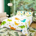 thumbnail image 1 of Manfei Cute Cartoon Dinosaur Animals Queen Sheets,Kawaii Leaf Queen Sheet Sets,White Green,4-Piece,1 Flat Sheet,1 Fitted Sheet and 2 Pillowcases, 1 of 6