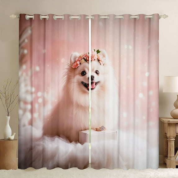 Manfei Cute Cartoon Dogs Curtains Pack of 2 (42x84 Each),Pet Animal Lovers Curtains Blackout,Pink White Bedroom Curtains For Boys Girl,Ultra Soft Home Decor