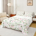 thumbnail image 1 of Manfei Cute Cartoon Flower Queen Sheet Sets,Natural Botanical Floral Flat Sheet,Green White Pink Queen Fitted Sheet For Adults,Microfiber Bedroom Decor,4 Pieces, 1 of 7