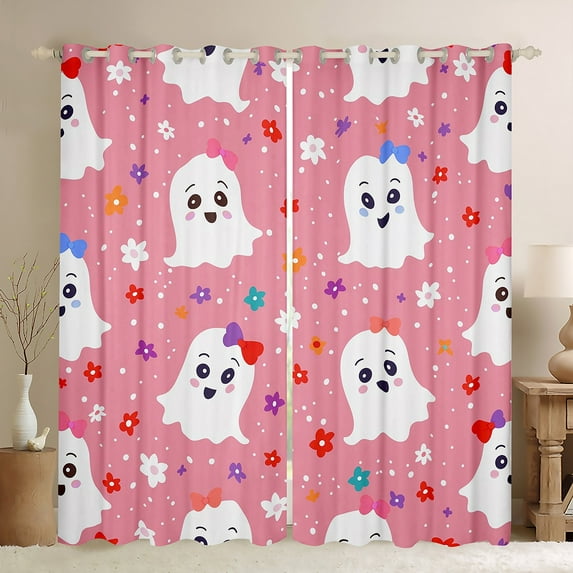 Manfei Cute Cartoon Ghost Curtains Pack of 2 (42x84 Each) for Kid, Rustic Flower Print Curtains Blackout, Halloween Theme Bedroom Curtains, Curtains and Drapes Home Decor
