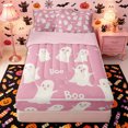 thumbnail image 1 of Manfei Cute Cartoon Ghost Zipper Full Size Comforter Sets with Fitted Sheet and 2 Pillowcases, Halloween Theme Zipper Bedding Set, Pink White Cream,Pink Reversible,4-Piece, 1 of 6
