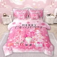 thumbnail image 1 of Manfei Cute Cartoon Gnome 7pcs Bedding Comforter Set,Pink Christmas Tree Queen Bedding Sets,Merry Xmas Queen Sheet Sets For Teens,Super Cozy Room Decor Reversible, 1 of 8