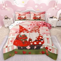 Manfei Cute Cartoon Gnome Bedding Comforter Set,Valentine Rose Twin Comforter Sets,Red Heart Print Bedding Set For Girl,Luxury Bedroom Decor Reversible,2 Pieces