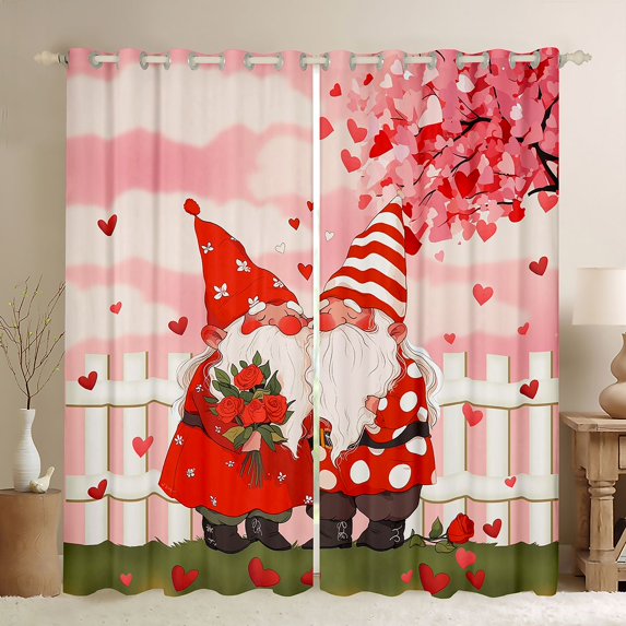 Manfei Cute Cartoon Gnome Blackout Curtains Set of 2 (52x84 Each),Valentine Rose Window Curtains,Red Heart Print Curtains and Drapes For Girl,Luxury Bedroom Decor