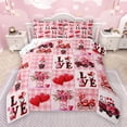 thumbnail image 1 of Manfei Cute Cartoon Gnome Queen Comforter Set,Valentines Rose Flowers Bedding Sets,Pink Patchwork Check Bedding Comforter Set For Girl,Breathable Home Decor Reversible,3 Pieces, 1 of 8