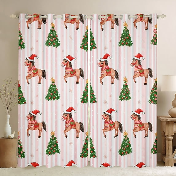 Manfei 2-Pack 42x63 Cartoon Horse Curtains, Green Tree Santa Kids Blackout Decor