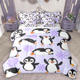thumbnail image 1 of Manfei Cute Cartoon Penguin Bedding Comforter Set 7 Pieces, Kawaii Animal Queen Bedding Sets, Purple Snowflakes Queen Sheet Sets, Ultra Soft Home Decor, 1 of 8