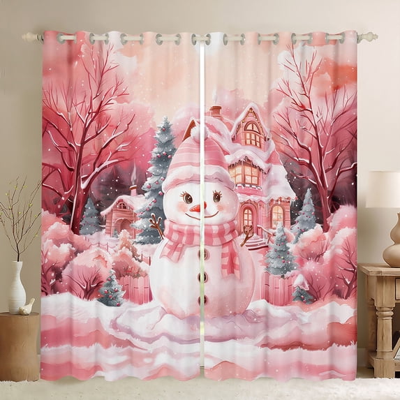 Manfei Cute Cartoon Snowman Curtains Pack of 2 (42x84 Each), Xmas Tree Gingerbread House Curtains Blackout, Merry Christmas Living Room Curtains for Girls, Luxury Home Decor