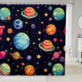 thumbnail image 1 of Manfei Cute Cartoon Space Planets Shower Curtain 72Wx72L,Celestial Stars Bathroom Curtain,Black, 1 of 5