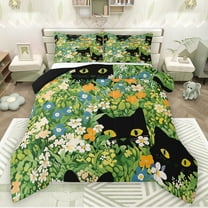 Manfei Cute Cat Bedding Comforter Set,Rustic Flower Floral Twin Comforter Sets,Black Green White Bedding Set For Girls Kids,Ultra Soft Home Decor Reversible,2pcs