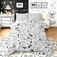 thumbnail image 1 of Manfei Cute Cat King Size Comforter Sets, Cartoon Graffiti Kitten Comforters King Size, Black White, Reversible, 3 Pieces, 1 Comforter and 2 Pillowcases, 1 of 7