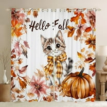 Manfei Cute Cat Kitten Black Out Curtains for Teens, Fall Maple Leaf Pumpkin Curtains Pack of 2 (42x63 Each), Kawaii Animal Bedroom Curtains, Window Curtains Bedroom Decor