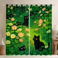 thumbnail image 1 of Manfei Cute Cat Pet Blackout Curtains, Cartoon Summer Lotus Window Curtains Pack of 2 (38x45 Each), Green Black, 1 of 6