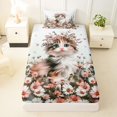 thumbnail image 1 of Manfei Cute Cat Twin Fitted Sheet, Cartoon Kitten Animal Bedding, Pink White, 2-Piece, 1 Fitted Sheet and 1 Pillowcase, 1 of 6