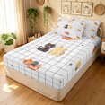 thumbnail image 1 of Manfei Cute Cat Zipper Queen Comforter Set with Fitted Sheet and 2 Pillowcases, Cartoon Grid Plaid Zipper Bedding Set, White, Polkadot Reversible, 4-Piece, 1 of 7