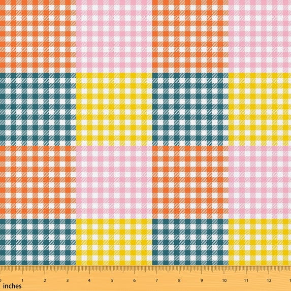 Manfei Cute Checkered Fabric by the Yard 1 Yard, Geometric Plaid Home Decor Fabric by the Yard, Multicolor Plaid