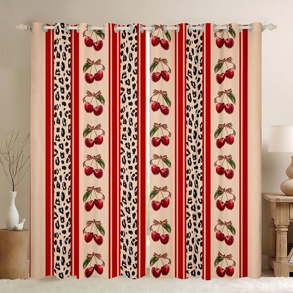 Manfei Cute Cherry Blackout Curtains,Brown Leopard Print Window Curtains Pack of 2 (38x45 Each)