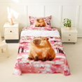 thumbnail image 1 of Manfei Cute Cherry Blossoms Pattern Twin Sheets,Kawaii Capybara Bedding,Pink,3pcs,1 Fitted Sheet and 1 Pillowcase, 1 of 6