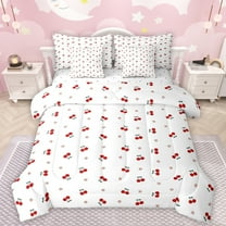 Manfei Cute Cherry Flowers 7-Piece Twin Bedding Sets,Sweet Cherry Theme Bedding Comforter Set,Red White Sheet Sets For Girls Kids,Luxury Bedroom Decor Reversible