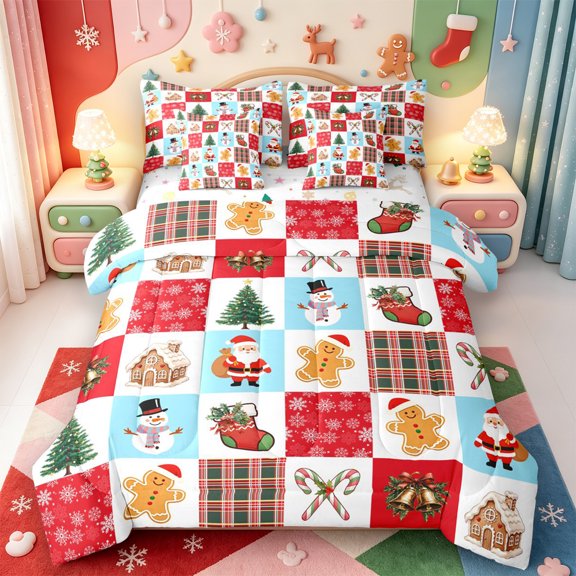 Manfei Cute Christmas Animals 7-Piece Twin Bedding,Merry Xmas Bedding Comforter Set,Xmas Reversible