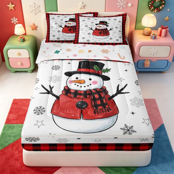 Manfei Cute Christmas Animals Zipper Twin Comforter Sets with Fitted Sheet and 2 Pillowcases,Happy Xmas Zipper Bedding Set,Xmas Reversible,4-Piece