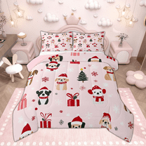 Manfei Cute Christmas Dog Bedding Comforter Set, Merry Xmas Twin Comforter Sets for Girls, Snowflake Present Print Bedding Set, Ultra Soft Home Decor, Reversible 2pcs